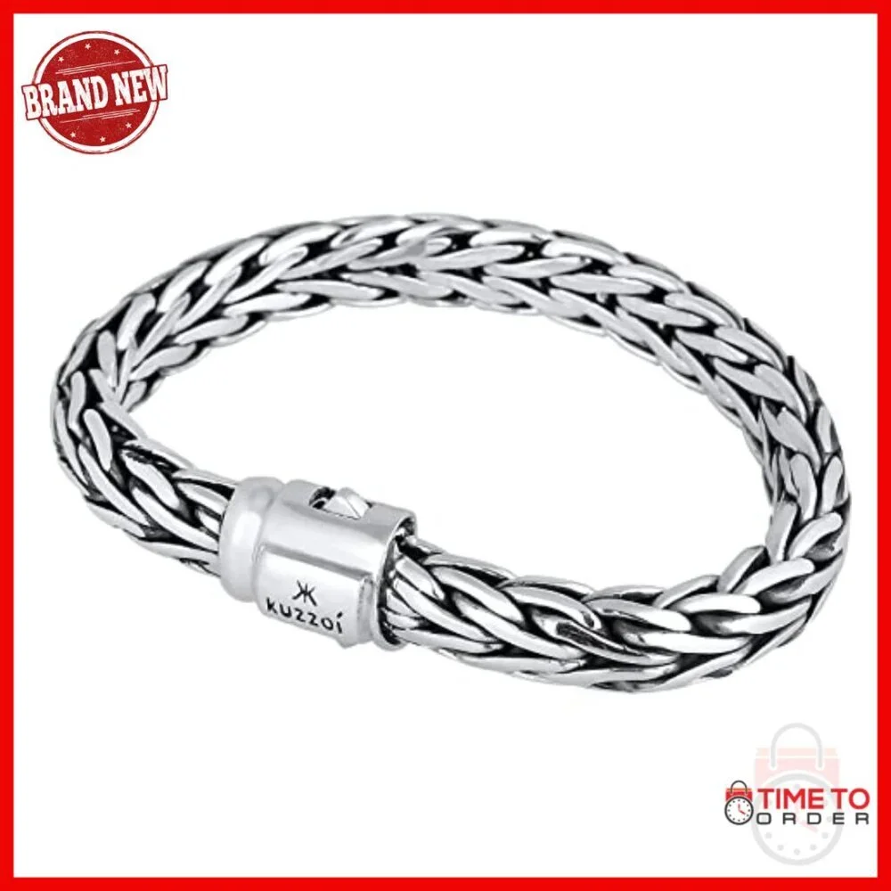 Sterling Silver Byzantine Link Bracelet for Men, Adjustable 8-9 Inch